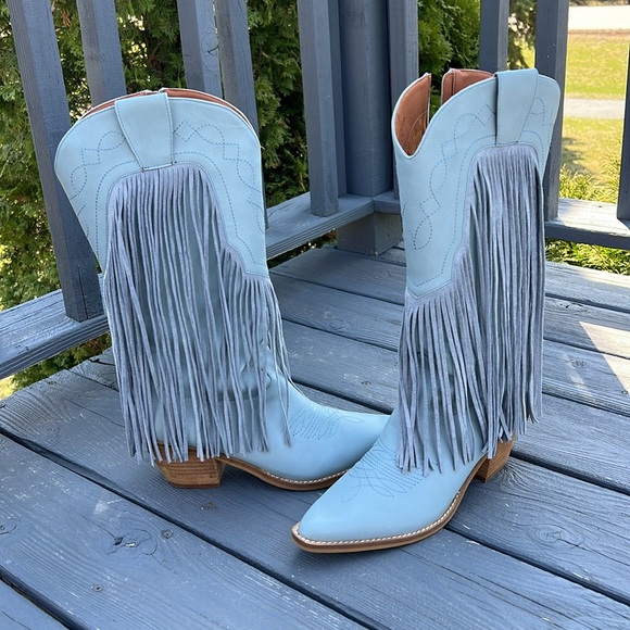 Fringe Western Boots in Light Dusty Blue Sz 10 - Picture 4 of 12